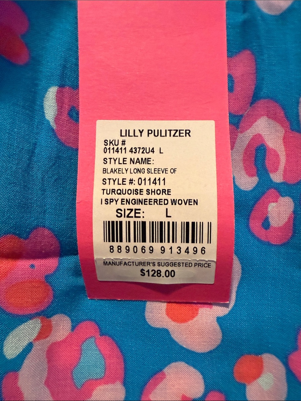 NWT Women’s Lilly Pulitzer Blue Off-Shoulder Tropical Print Blouse, Size L. - Picture 3 of 4